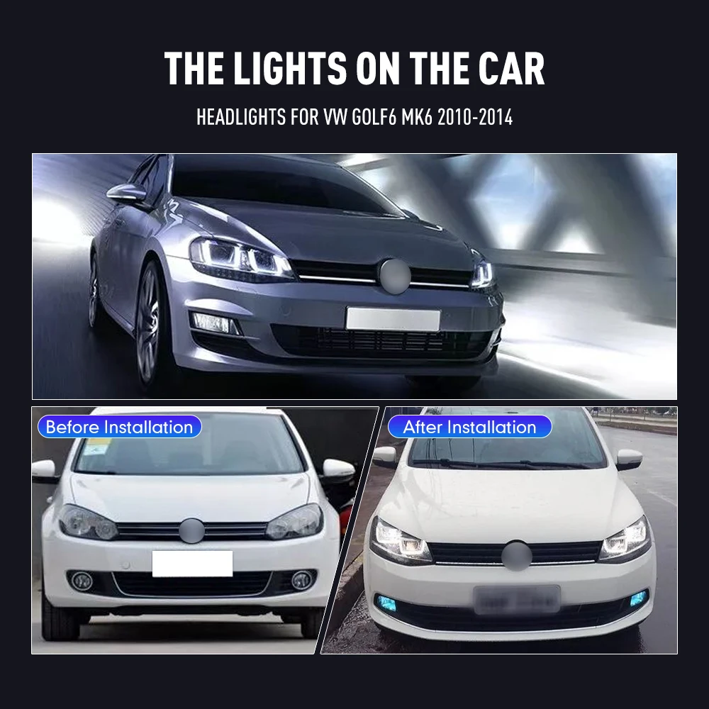 Running Headlamp - ไฟหน้ารถยนต์ 2 ชิ้น สำหรับ VW Golf6